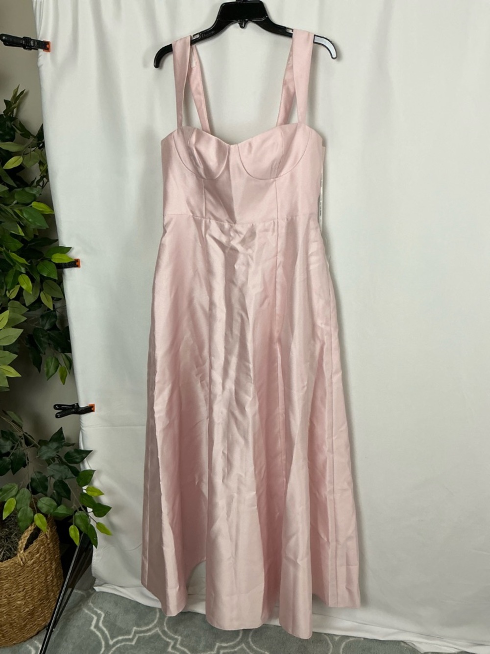 ALFRED SUNG Madelyn Ballet Pink Satin Lace-Up Bustier Gown - Picture 2 of 6